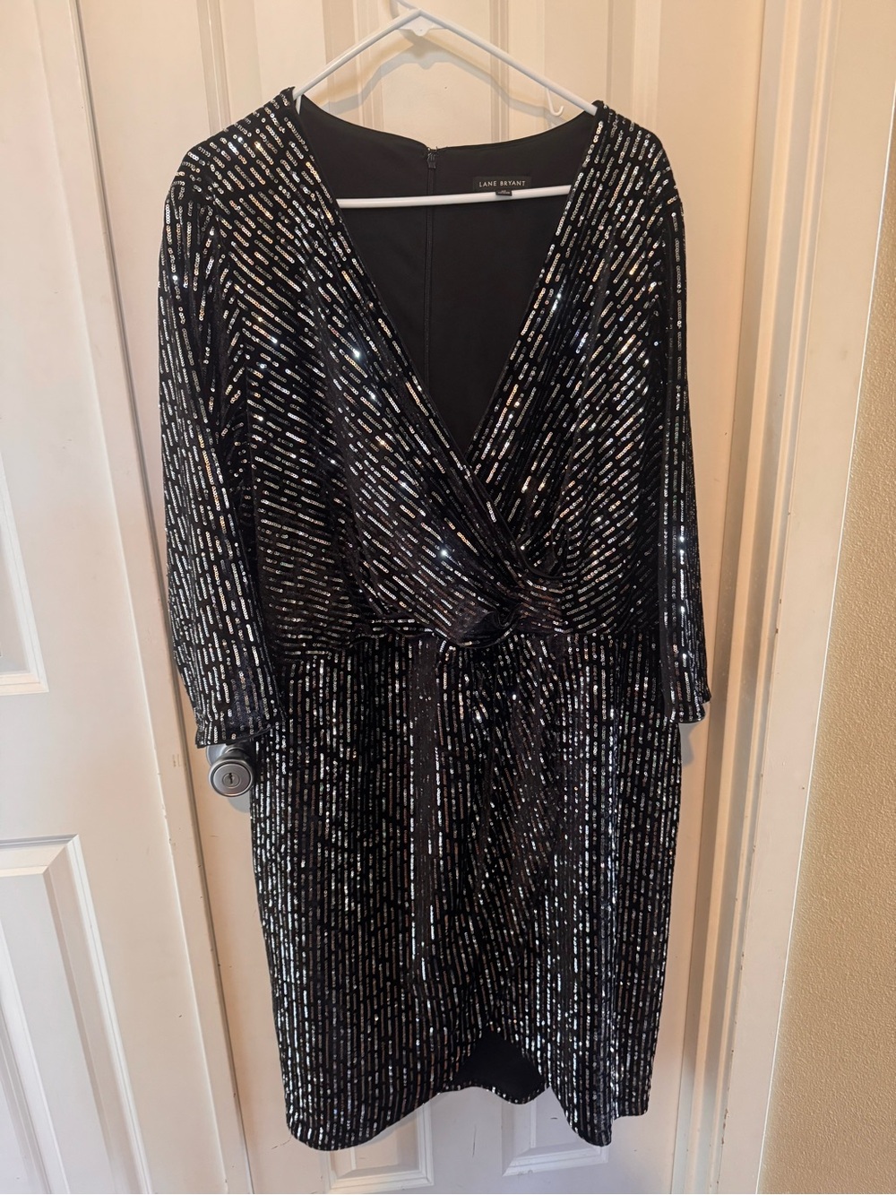 Lane Bryant Black Sequin Faux Wrap-Front Dress